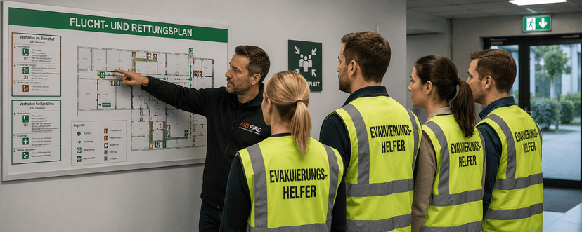 Praktische Evakuierungshelfer-Ausbildung bei einer Evakuierungsübung